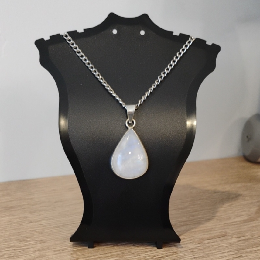 Elegant Natural Teardrop Moonstone Bezel Pendant With 18" Chain
